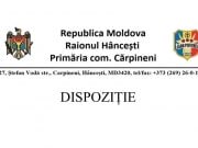 Dispoziție nr. 44 din 01.04.2025 ,,Cu privire la prelungirea termenului concursului pentru ocuparea funcției de director al IET Grădinița Nr. 1 ,,Lăpușnița” din comuna Cărpineni”