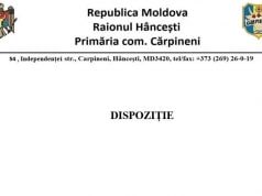 Dispoziție cu privire la sistarea audienței cetățenilor în Primăria comunei Cărpineni
